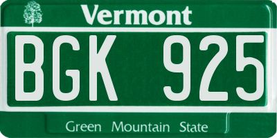 VT license plate BGK925