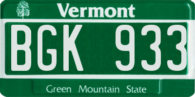 VT license plate BGK933