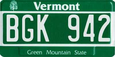 VT license plate BGK942