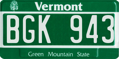 VT license plate BGK943