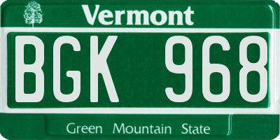 VT license plate BGK968