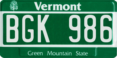 VT license plate BGK986