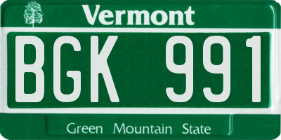 VT license plate BGK991