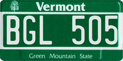 VT license plate BGL505