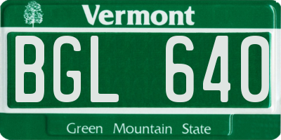 VT license plate BGL640