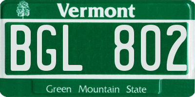 VT license plate BGL802