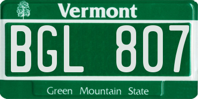 VT license plate BGL807