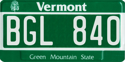 VT license plate BGL840