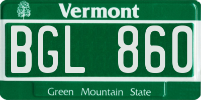 VT license plate BGL860