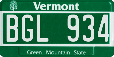 VT license plate BGL934