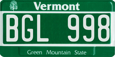 VT license plate BGL998