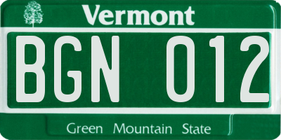 VT license plate BGN012