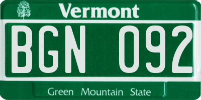 VT license plate BGN092