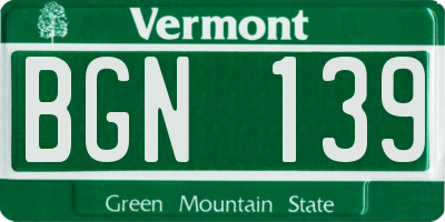 VT license plate BGN139