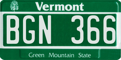 VT license plate BGN366