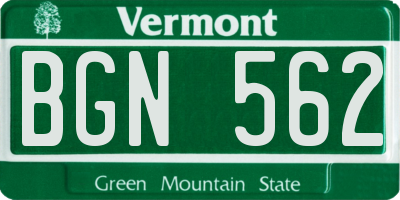 VT license plate BGN562