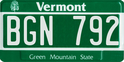 VT license plate BGN792