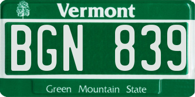 VT license plate BGN839