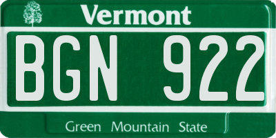 VT license plate BGN922
