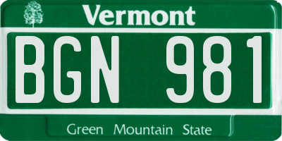 VT license plate BGN981