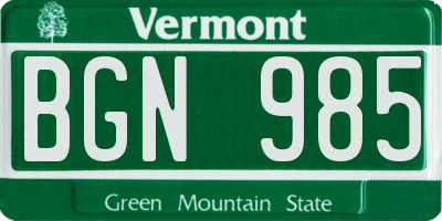 VT license plate BGN985