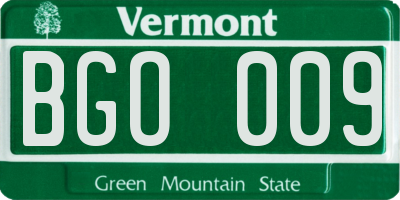 VT license plate BGO009