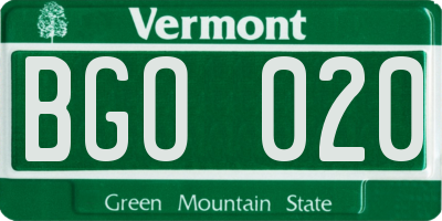 VT license plate BGO020