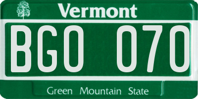 VT license plate BGO070