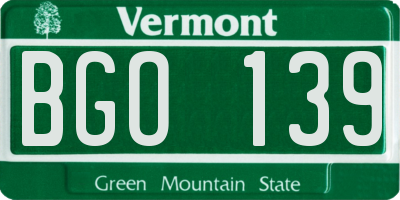 VT license plate BGO139