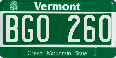 VT license plate BGO260