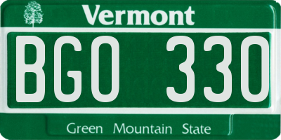 VT license plate BGO330