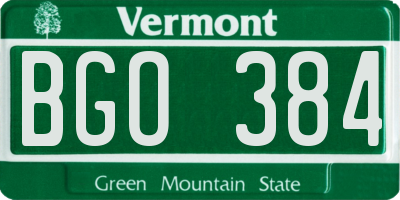 VT license plate BGO384