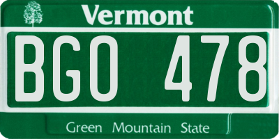 VT license plate BGO478