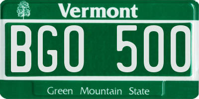 VT license plate BGO500
