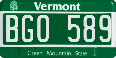 VT license plate BGO589