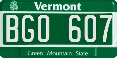 VT license plate BGO607