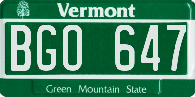 VT license plate BGO647