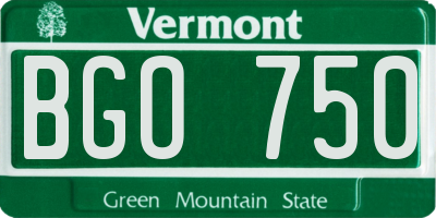 VT license plate BGO750