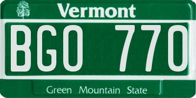 VT license plate BGO770