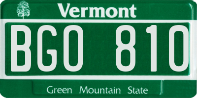 VT license plate BGO810