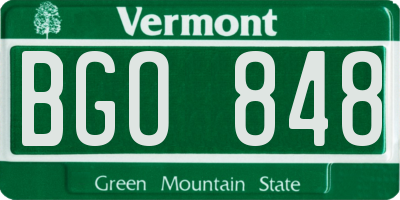 VT license plate BGO848