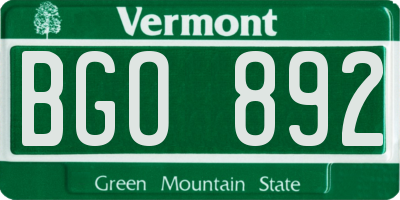 VT license plate BGO892
