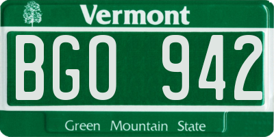 VT license plate BGO942