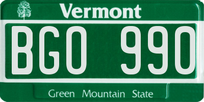 VT license plate BGO990
