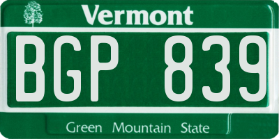 VT license plate BGP839