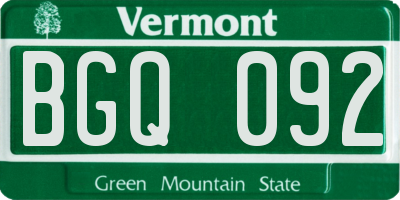 VT license plate BGQ092