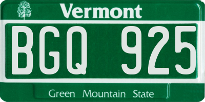 VT license plate BGQ925