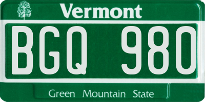 VT license plate BGQ980