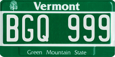 VT license plate BGQ999