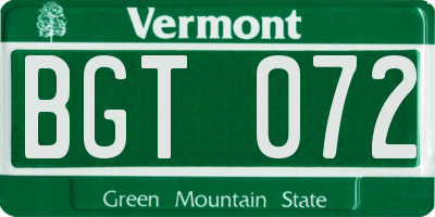 VT license plate BGT072